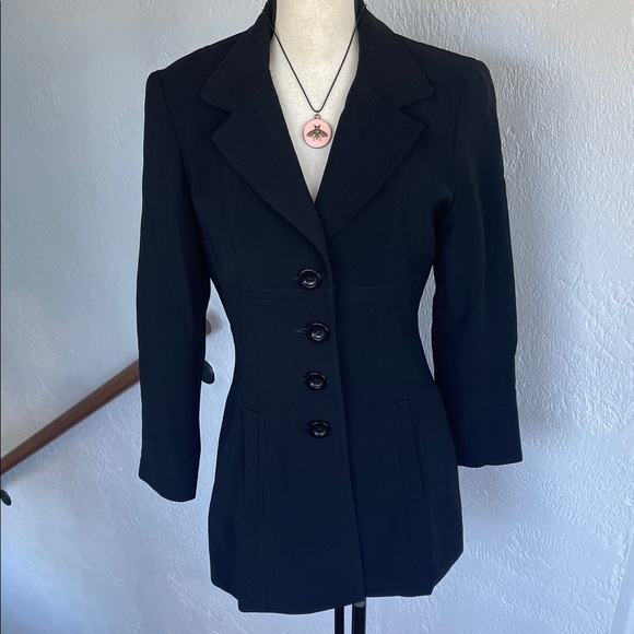 Bebe Classic Vintage 90’s Black Notched Collar Fitted Womens Blazer w Pockets 6 - Picture 2 of 9
